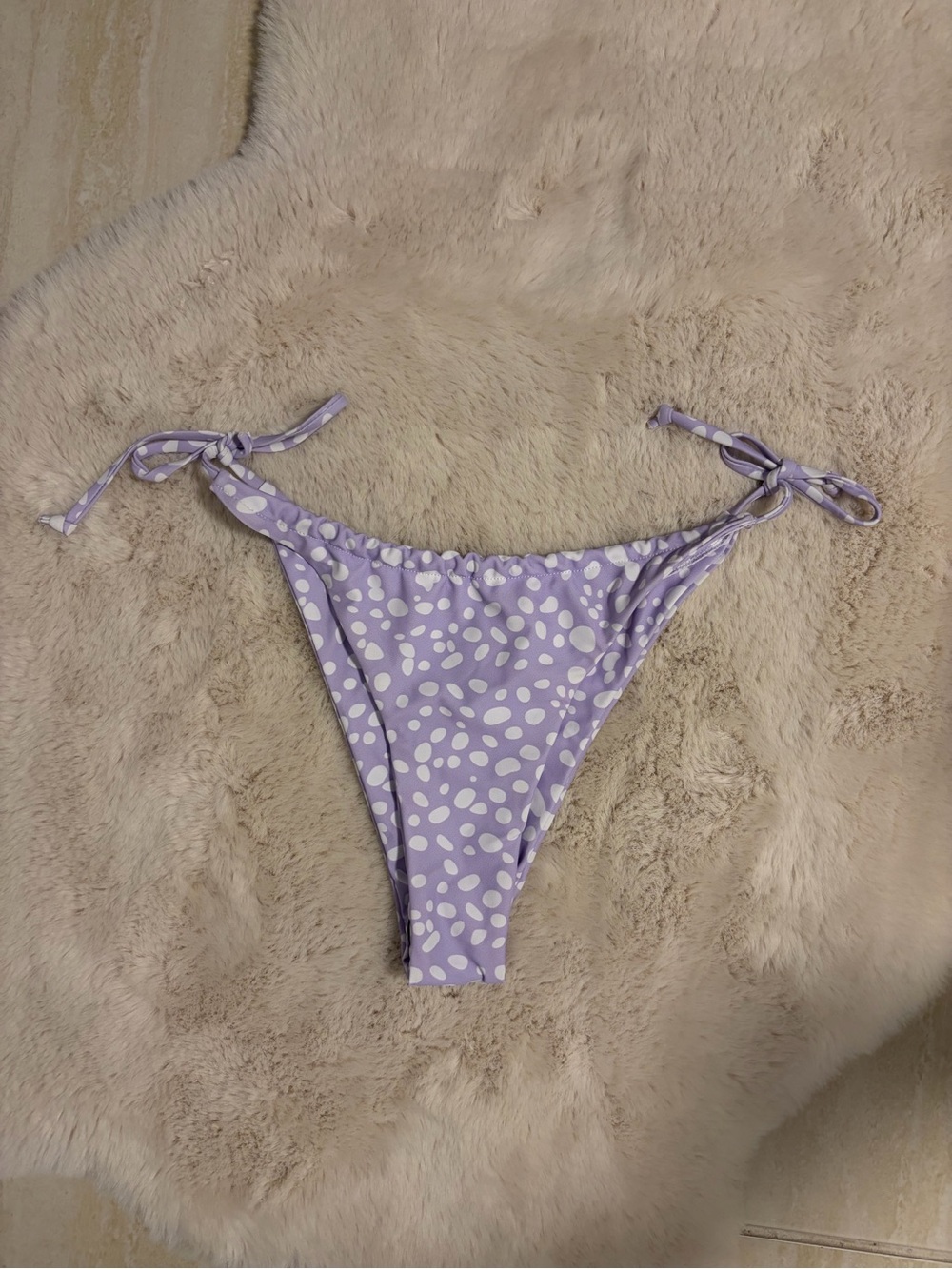 SHEIN Lilac & White Polka Dot Tie-Side Bikini Bottoms - M